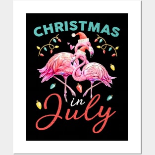 Pink Flamingo in Santa Hat Christmas In July Shirt Gift Girl Posters and Art